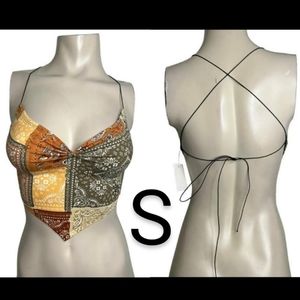 🆕Olive Handkerchief Bandana Print Bungee Strap Crop Top~Size S